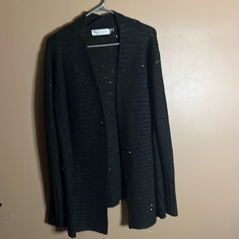 😄Shiny black long open sweater shrug